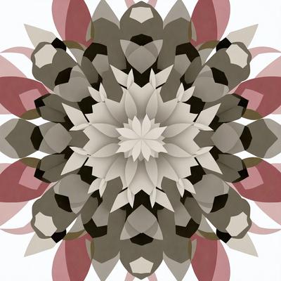 The primary subject of the image is a large, intricate flower design. The setting is a white background, which provides a clean and minimalist appearance. The visual style is a combination of digital art and illustration, creating a unique and eye-catching pattern. The dominant colors are shades of brown and pink, giving the image a warm and natural feel.